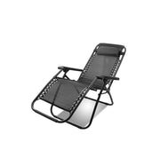 New Zero Gravity Recliner Chair Black – 150kg Adjustable Metal Mesh Lounge w/ Headrest Pillow