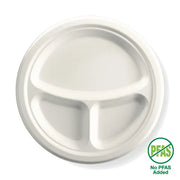 Pack of 25pcs 25cm / 10" 3-Compartment Round Plant Fiber Plate