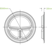 Pack of 25pcs 25cm / 10" 3-Compartment Round Plant Fiber Plate