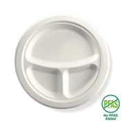 Pack of 25pcs 23cm / 9" 3-Compartment Round Plant Fiber Plate
