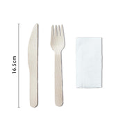 Pack 50pcs 3pcs Wooden Knife Fork Napkin Set