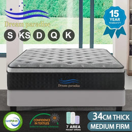QUEEN DOUBLE KING SINGLE Mattress Bed Euro Top Spring Foam Medium Firm 34cm
