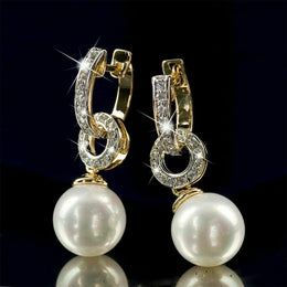 Fashion Pearl Crystal Earrings Drop Dangle Elegant Women Jewelry
