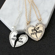 Friendship Best Friend Gift Heart Rhinestone Gold Silver 2 Pendants Necklace