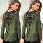Women Chiffon Blouse Back Embroidered Shirt Long Sleeve V Neck Blouse Tunic Tops