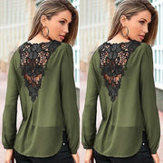Women Chiffon Blouse Back Embroidered Shirt Long Sleeve V Neck Blouse Tunic Tops