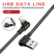 1.2M 90 Degree Angled USB Charger Cable Cord Braided For iPhone 7 8 XS MAX